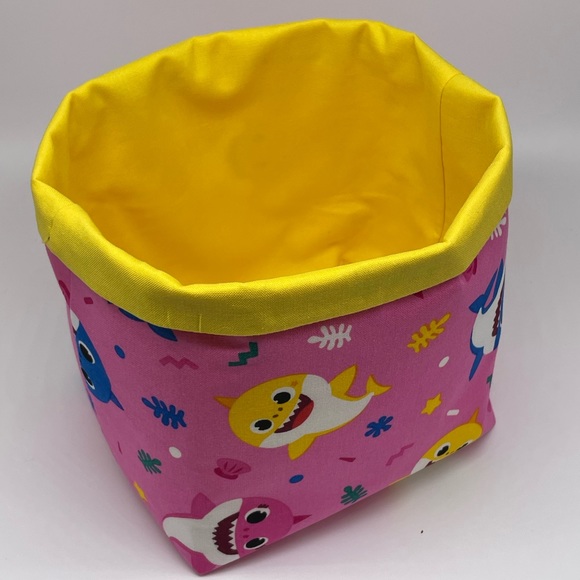NEW Handmade Baby Shark Pink Fabric Basket / Girls Room Decor Basket - Picture 2 of 3